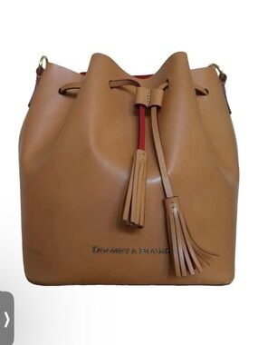 Dooney & Bourke Brown Serena Tan Leather Tassel Drawstring Bucket Bag Red